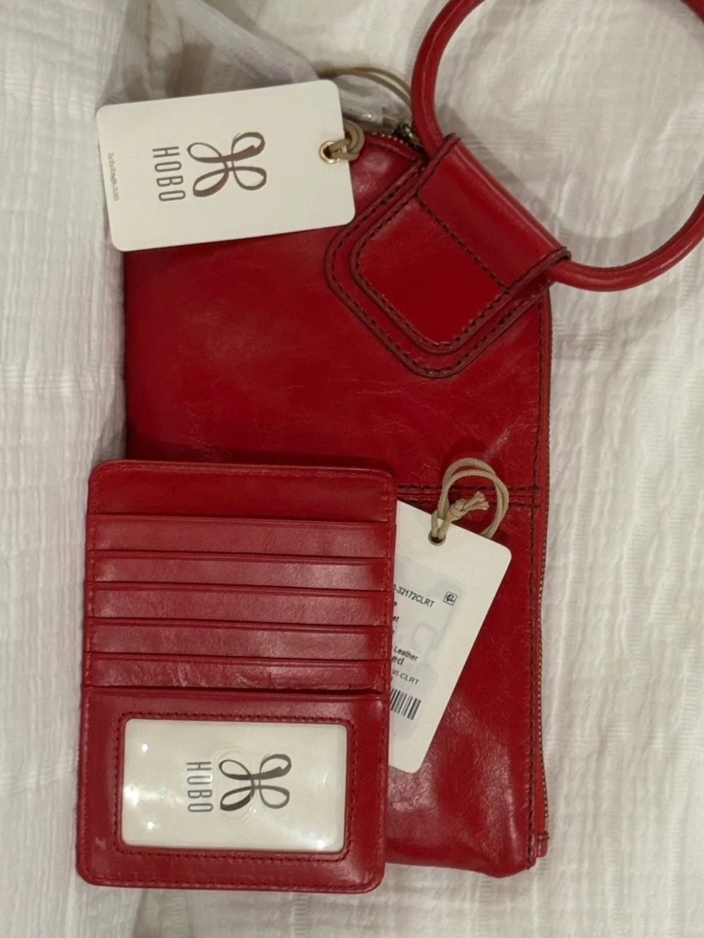 HOBO SABLE Wristlet & Wallet Polished Leather SET with dust bag Claret (RED) NWT